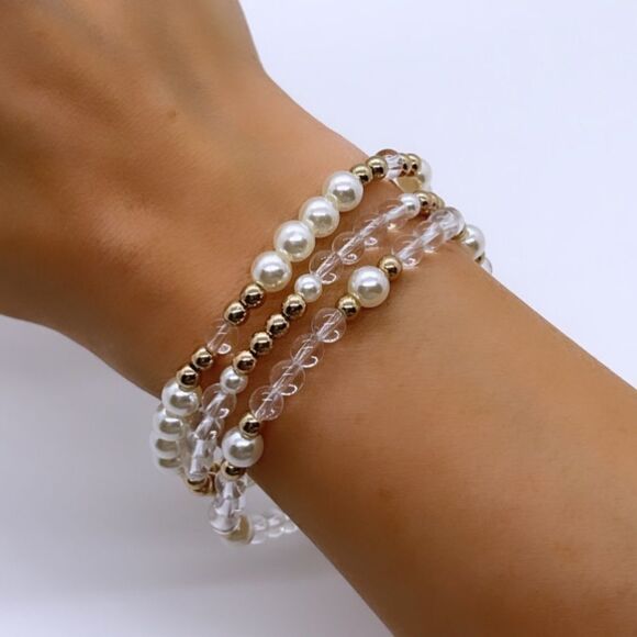 NWT Wool + Pepper Co. Clear & Gold Beaded Bracelet - Picture 1 of 4